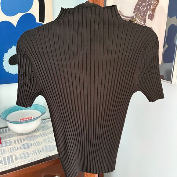 Truth by Republic Ribbed Black Short Sleeve Turtleneck with Pointelle Cut-Outs - Picture 5 of 7